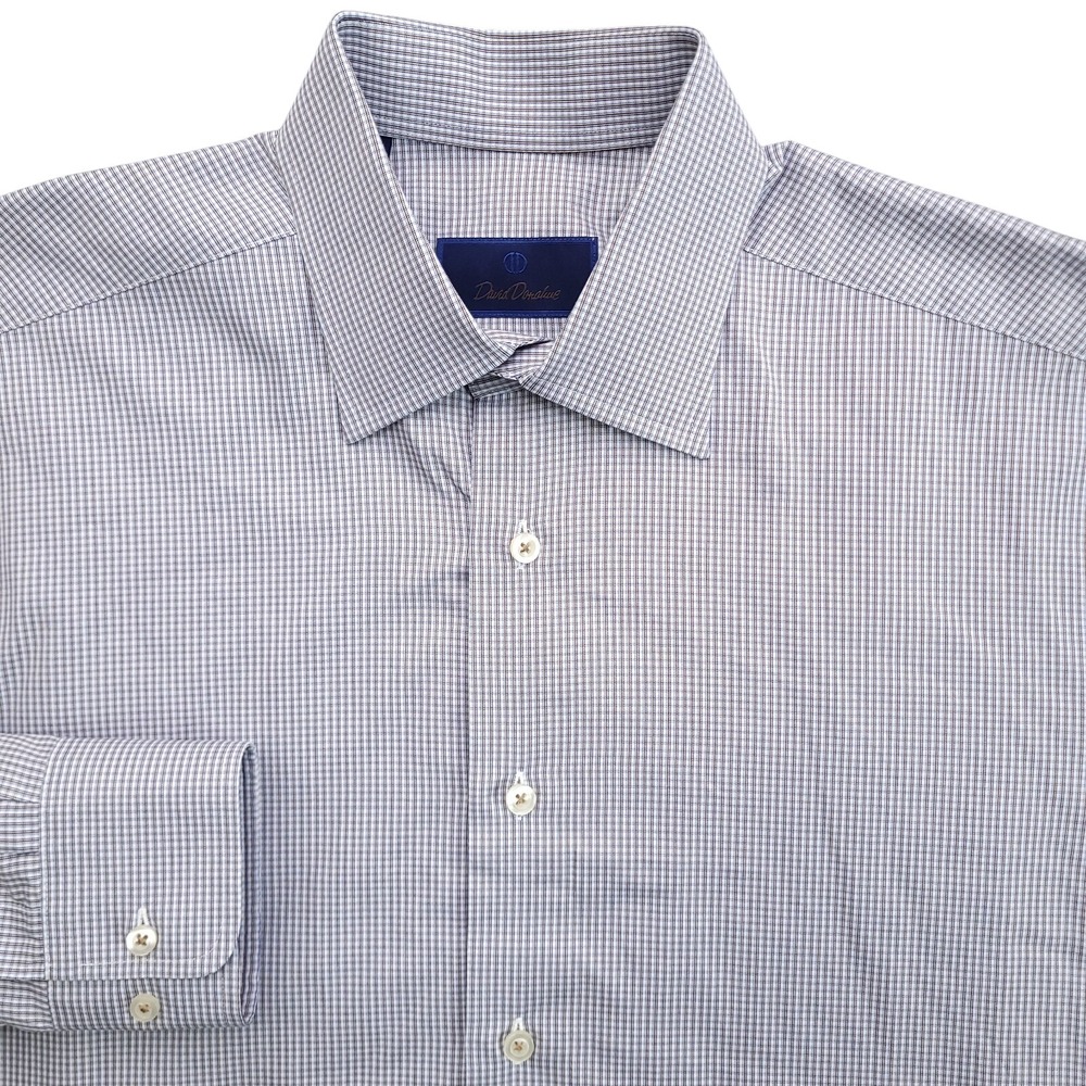 David Donahue Dress Shirt Mens 16 34/35 Regular Fit White‎ Check